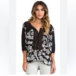 Free People Moon River Blouse Lace And Floral Top Size Medium‎ Rayon